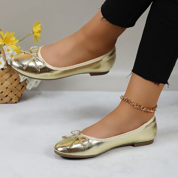 Women's Cushioned Insole Classic Bow Tie Ballerina Flat - Picture 1 of 10